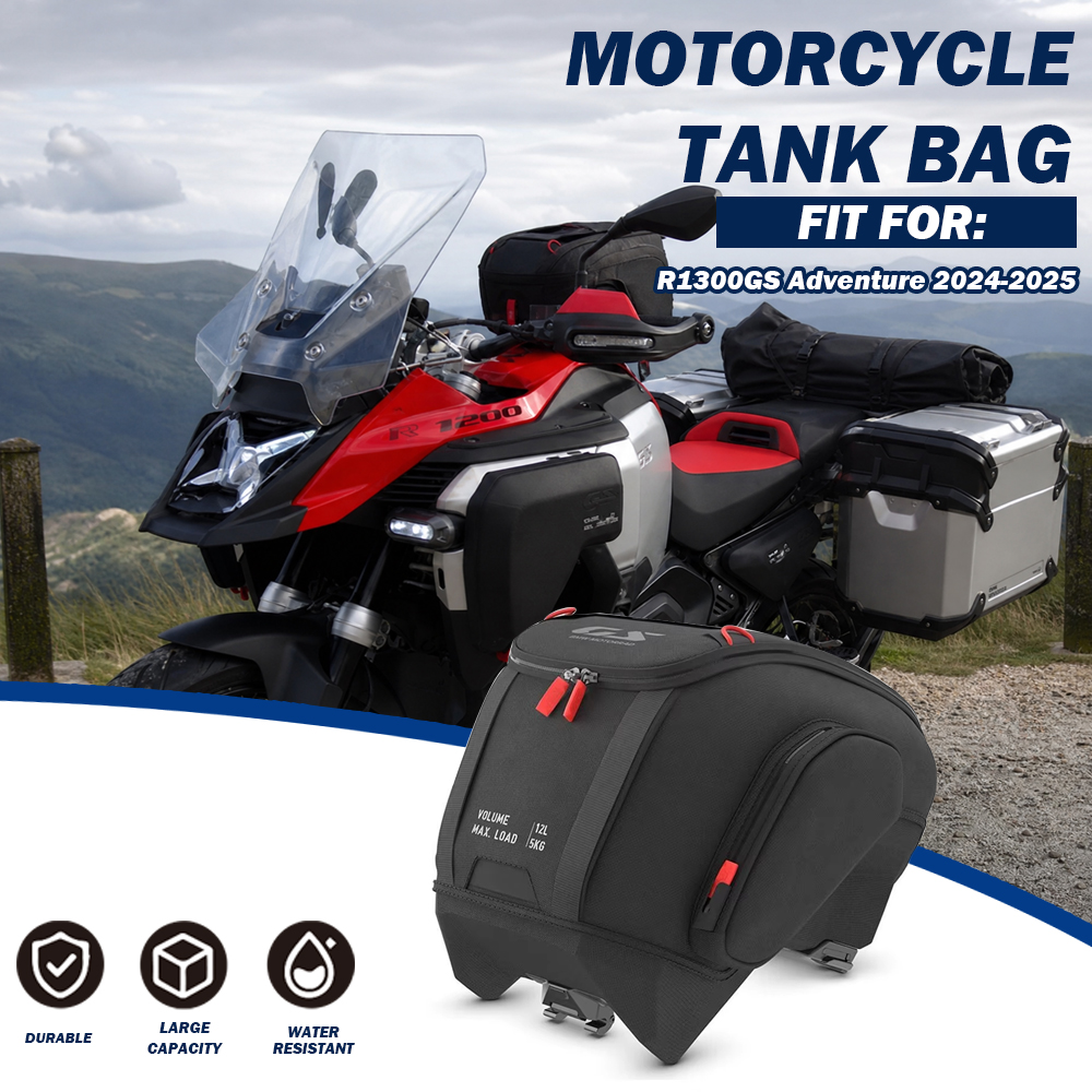 NEW For R1300GS ADV R 1300 GS Adventure 2024 2025 Motorcycle 12L Tank Bag Black Luggage Waterproof Backpack Quick Lock Kit